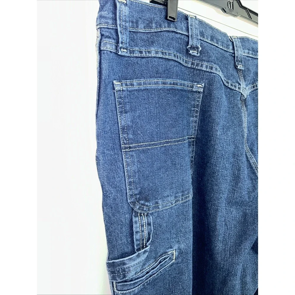 Wrangler Men's Jeans 44X 30 Relaxed Fit Dark Blue Denim Side Painter‎ Pockets
